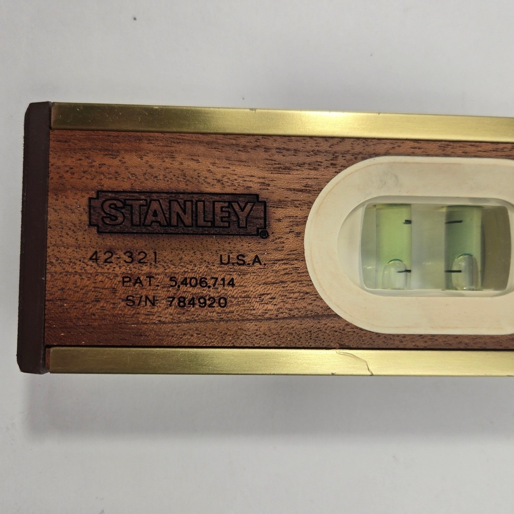 Vintage Stanley 42-321 Brass Bound Walnut Wood Torpedo Level 24" Made in USA